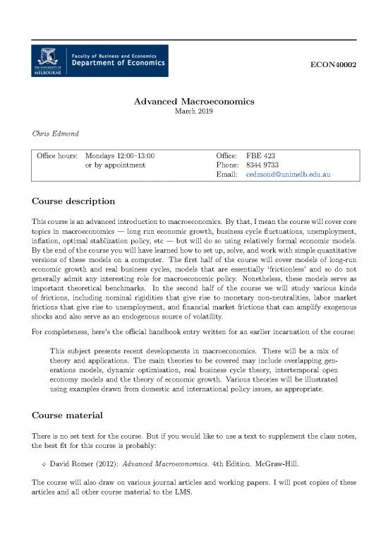 picture Advanced Macroeconomics Pdf 128635 | Econ40002 Syllabus