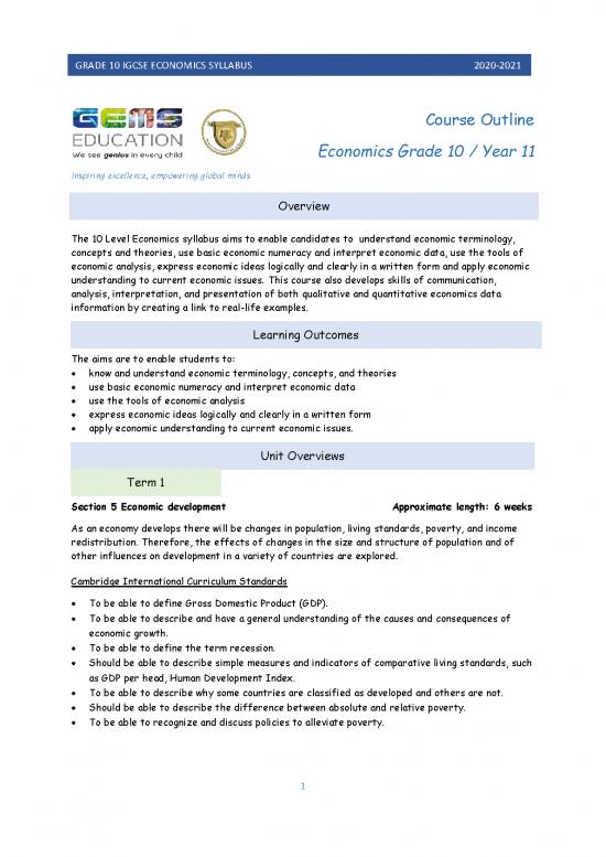 picture_Economic Analysis Pdf 129048 | Grade 10 Economics  Syllabus Overview 2020 2021