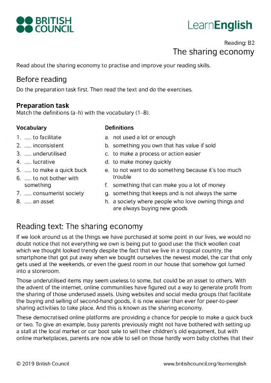 picture Sharing Economy Pdf 129581 | Learnenglish Reading B2 The Sharing Economy