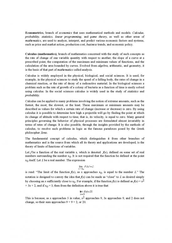 picture Calculus For Economics Pdf 128200 | Ma Econometric