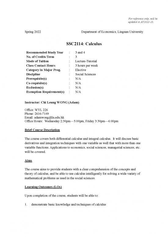 picture Calculus For Economics Pdf 128828 | Ssc2114 Course Outline