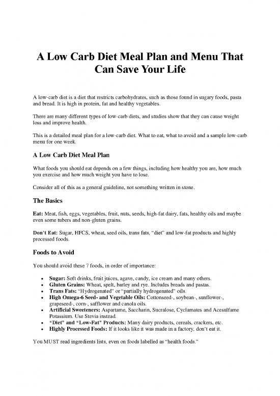 picture High Protein Diet Plan For Weight Loss Pdf 131074 | A Low Carb Diet Meal Plan And Menu That Can Save Your Life 1