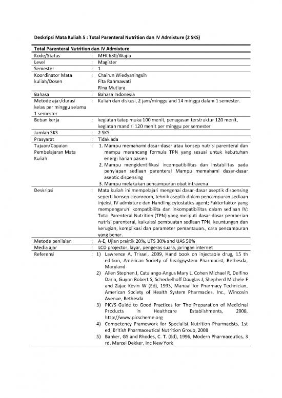 picture Total Parenteral Nutrition Pdf 132110 | Deskripsi Mata Kuliah  Total Parenteral Nutrition Dan Iv Admixture