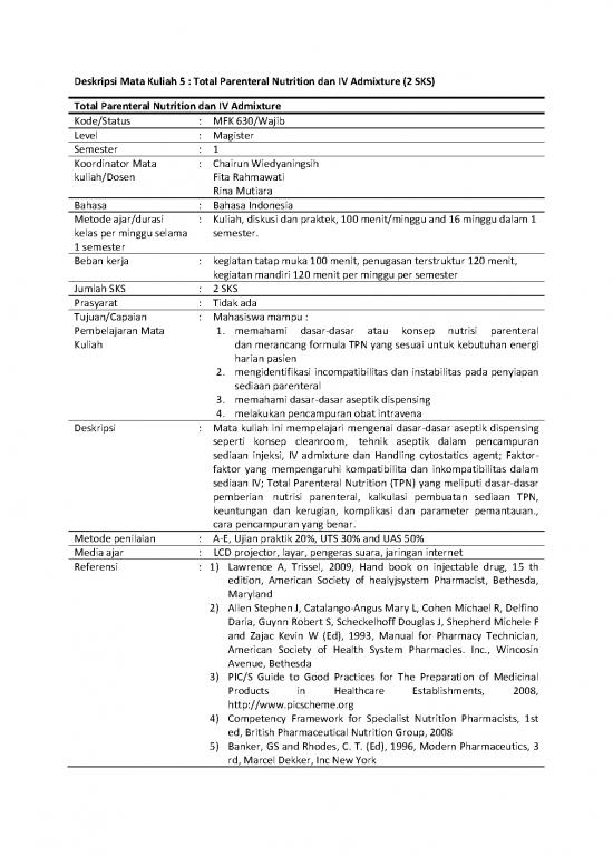 picture Total Parenteral Nutrition Pdf 132109 | Deskripsi Mata Kuliah  Total Parenteral Nutrition Dan Iv Admixture 1