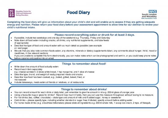 picture Diet Therapy Pdf 132075 | Mccaed Arfid Team Food Diary