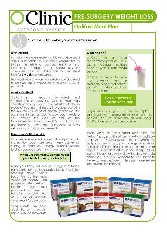 picture Fatty Liver Diet Plan Pdf 131396 | Oclinic Presurgery Optifast