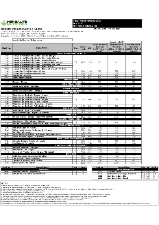 picture Herbalife Products Price List 2021 Pdf 131874 | Pc Price List   Effective 17th May 2021