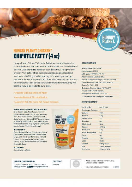 picture_Calories Pdf 131339 | Rt Chipotle Chicken Spec Sheets January 2022 Updates