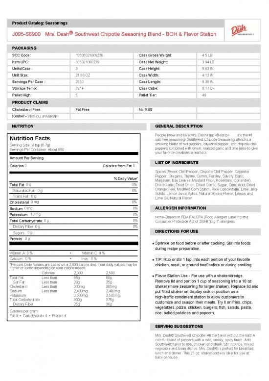 picture Nutrition Pdf 131115 | Southwest Chipotle Seasoning