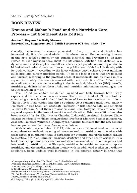 picture Krause Nutrition Pdf 132748 | Vol 27(3) Mjbook Review Krau Se And Mahan&rsquo;s Food And The Nutrition Care Process Prof Hamid Jan (onlline First) Updated