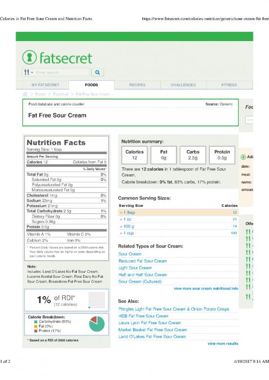 picture Dietary Fiber Pdf 133885 | 29079 Fat Free Sour Cream And Nutrition Facts