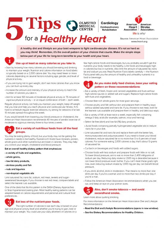 picture Heart Healthy Diet Pdf 134168 | 5 Tips For A Healthy Heart