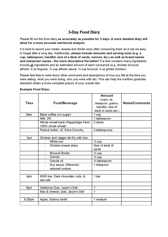 picture Food Nutrition Pdf 133104 | 72 Hour Food Diary   Form