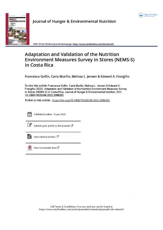 picture Costa Nutrition Pdf 133039 | Adaptation And Validation Of The Nutrition Environment Measures