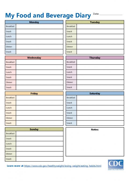 picture_Food Diary Template Pdf 133341 | Food Diary Cdc