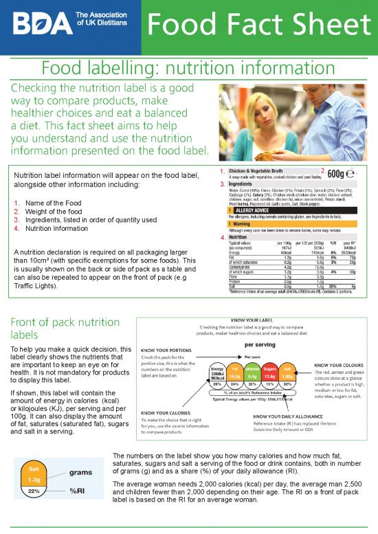 picture Food Labelling Pdf 133233 | Food Labelling Nutrition Information Food Fact Sheet