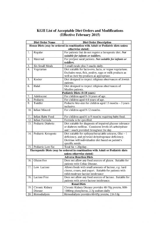 picture Regular Diet Pdf 134755 | Kgh List Of Acceptable Diet Orders And Modifications Final