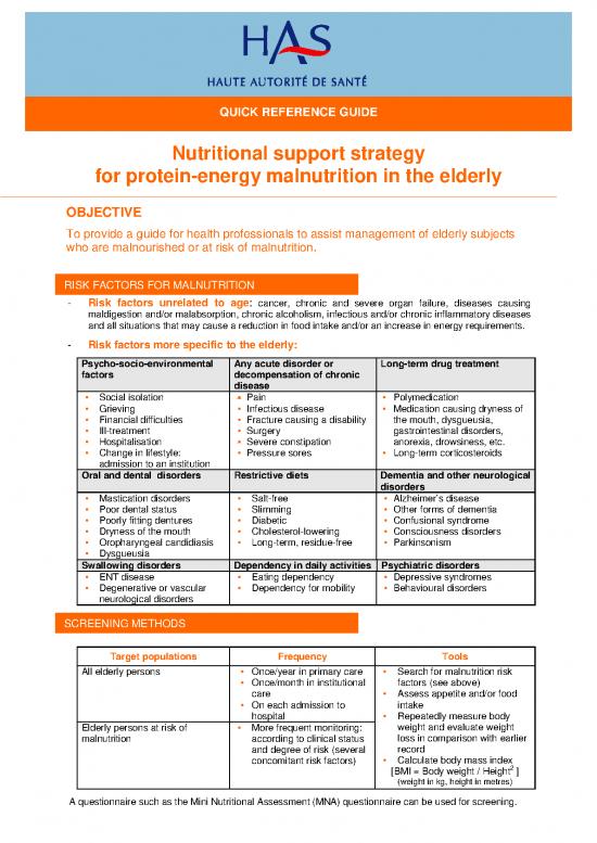 picture Malnutrition In Elderly Pdf 133704 | Malnutrition Elderly Quick Ref Guide