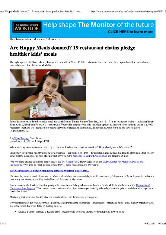 picture Burger King Nutrition Pdf 133888 | Media 19 Restaurant Chains Pledge Healthier Kids Meals 0tua