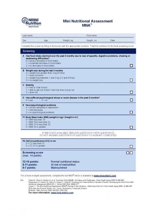 picture Mini Nutritional Assessment Pdf 134068 | Mna Mini English