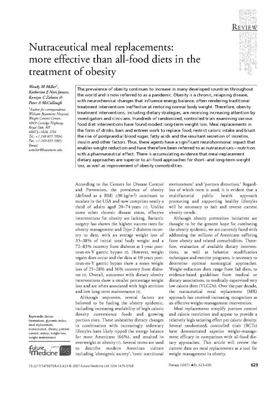 picture Hospital Diets Pdf 134174 | Nutraceutical Meal Replacements More Effective Than Allfood Diets In The Treatment Of Obesity