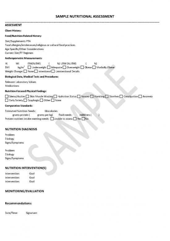 picture Diet Therapy Pdf 133780 | Nutrition Care Sample Asmt Form
