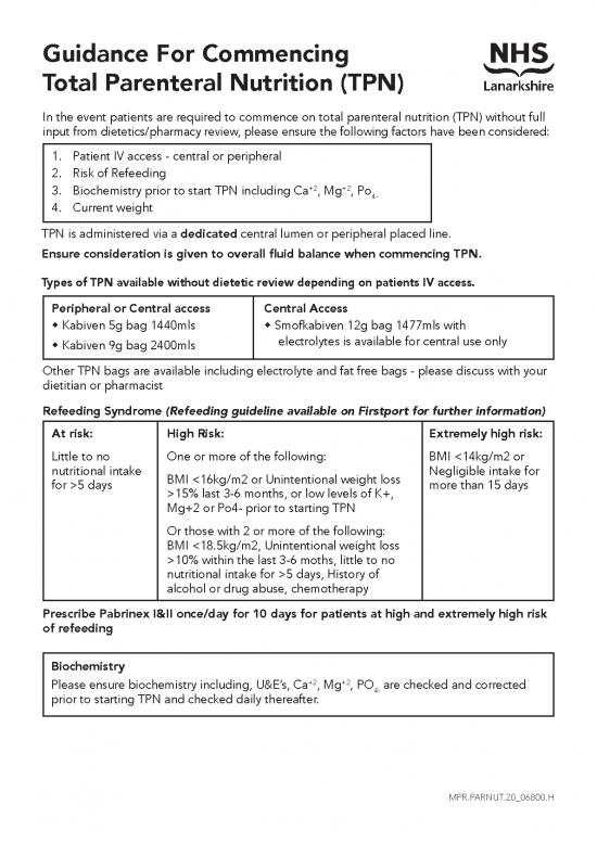 picture_Peripheral Parenteral Nutrition Pdf 137652 | Guidance For Commencing Total Parenteral Nutrition Tpn Hairmyres And Wishaw