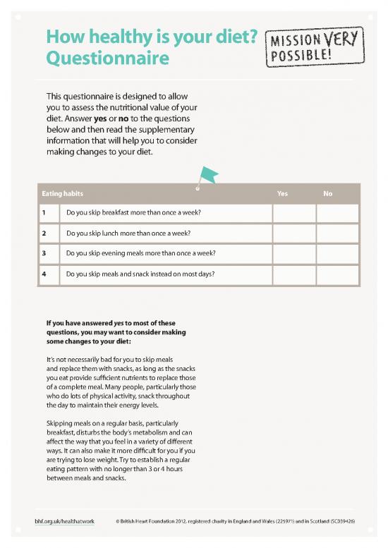 picture Healthy Eating Habits Pdf 136401 | Health At Work How Healthy Is Your Diet Questionnaire