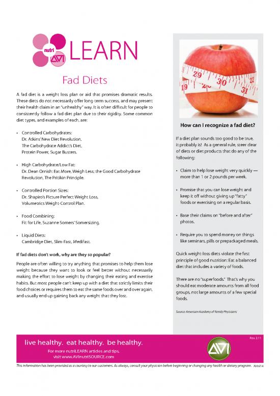 picture High Protein Diet Pdf 136360 | Nutrilearn 14 Faddiets