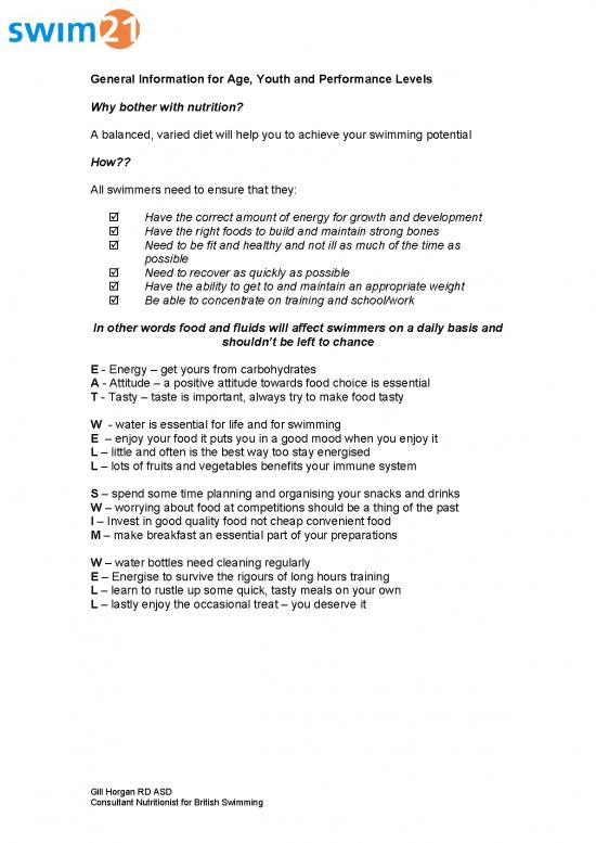 picture Nutrition For Swimmers Pdf 135635 | Nutrition Information For Age Potential Performance