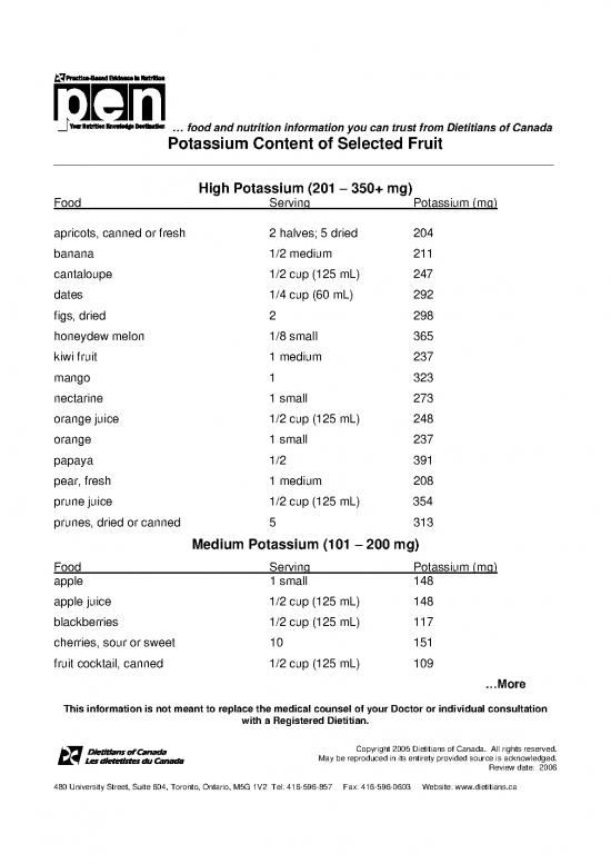 picture_Food Nutrition Pdf 136204 | Potassium Content Of Selected Fruits