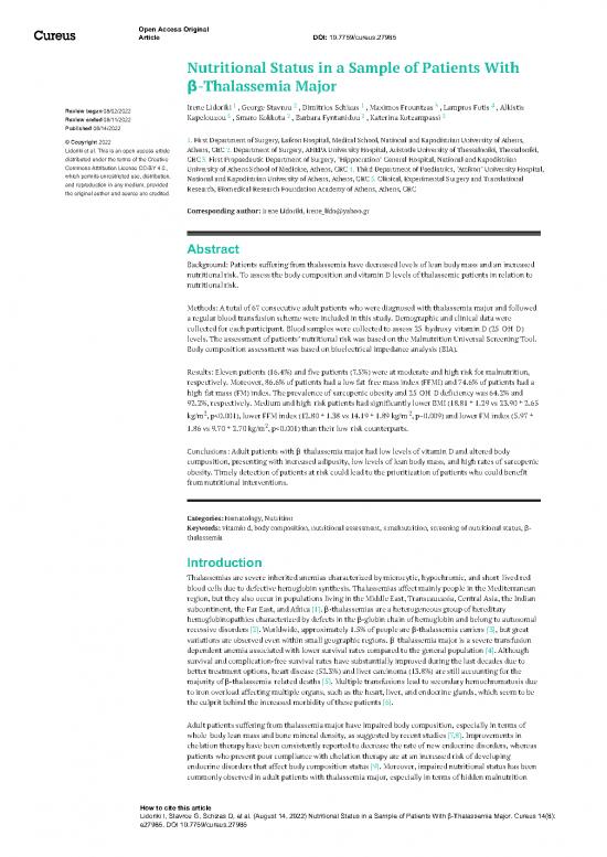picture1_107772 Nutritional Status In A Sample Of Patients With  Thalassemia Major