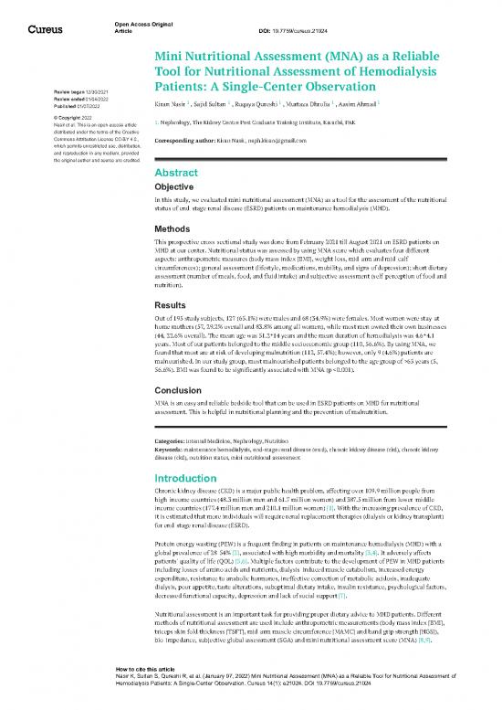 picture_81478 Mini Nutritional Assessment Mna As A Reliable Tool For Nutritional Assessment Of Hemodialysis Patients A Single Center Observation