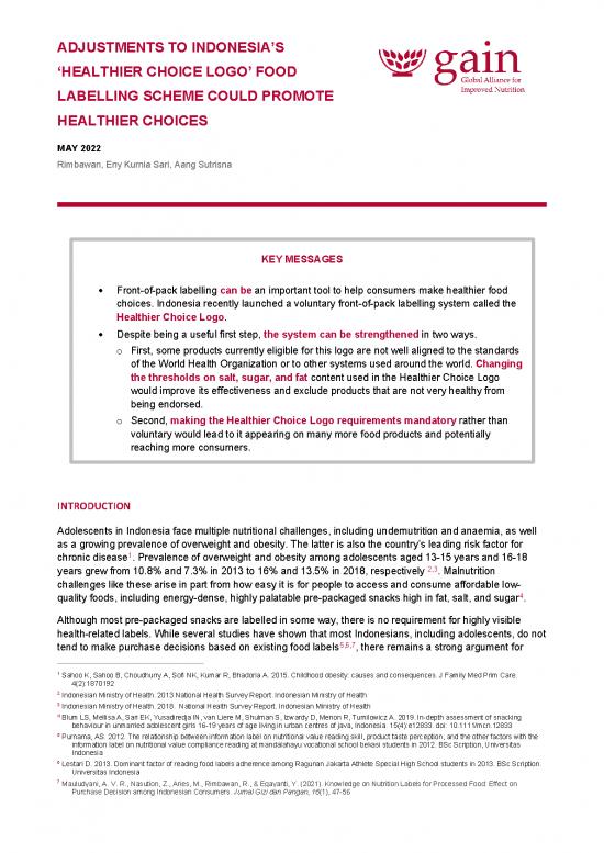 picture_Gain Policy Brief Adjustments To Indonesia Healthier Choice Logo Food Lebelling Scheme Could Promote Healthier Choices