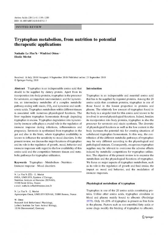 picture_Nutrition Therapy Pdf 140255 | Le Floch 2011   Tryptophan Metabolism, From Nutrition To Potential Therapeutic Applications