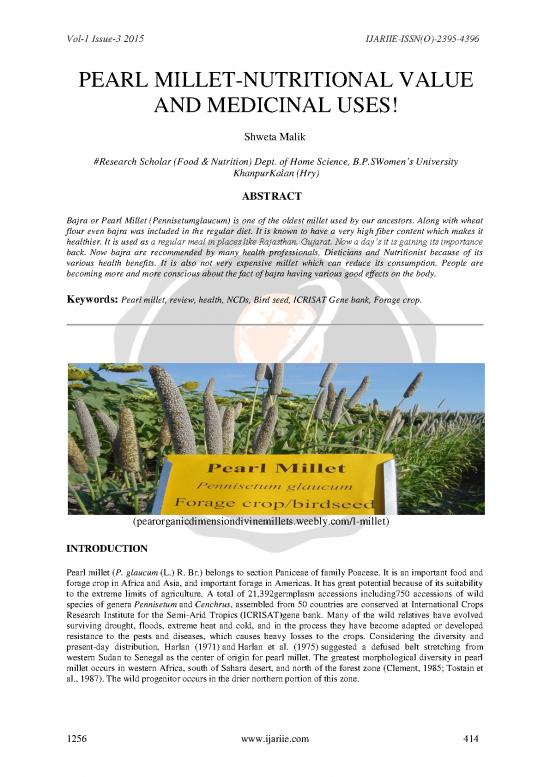 picture_The Science Of Nutrition Pdf Free 139928 | Pearl Millet Nutritional Value And Medicinal Uses  Ijariie1256 Volume 1 13 Page 414 418