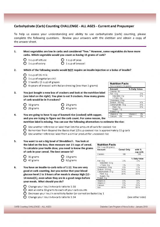 picture Carb Counting Pdf 138734 | Peds P1 Carbohydrate Challenge Prepumper And Current Pumper All Ages