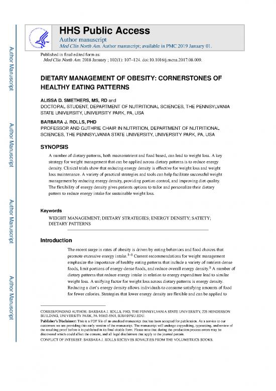 picture1_Healthy Nutrition Pdf 139008 | Smethers Rolls 2018 Dietary Management Of Obesity