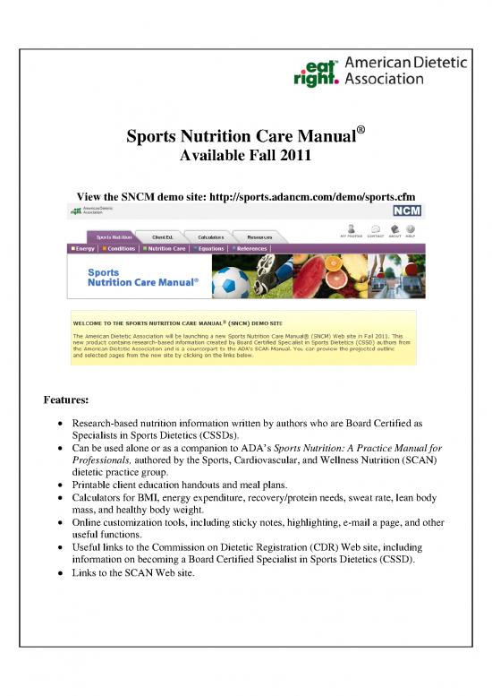 picture Sports Nutrition Manual Pdf 143171 | Sncm Features Outline