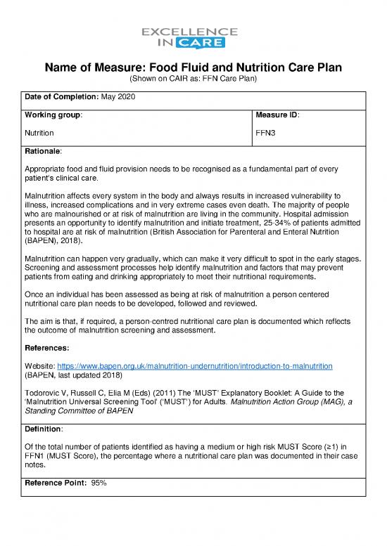 picture Malnutrition Care Plan Pdf 143602 | Ffn3 Care Plan V1 0 Final