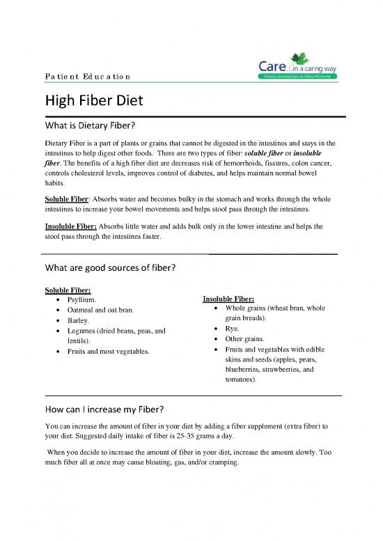 picture Diet Education Pdf 144187 | High Fiber Diet From Umass Memorial