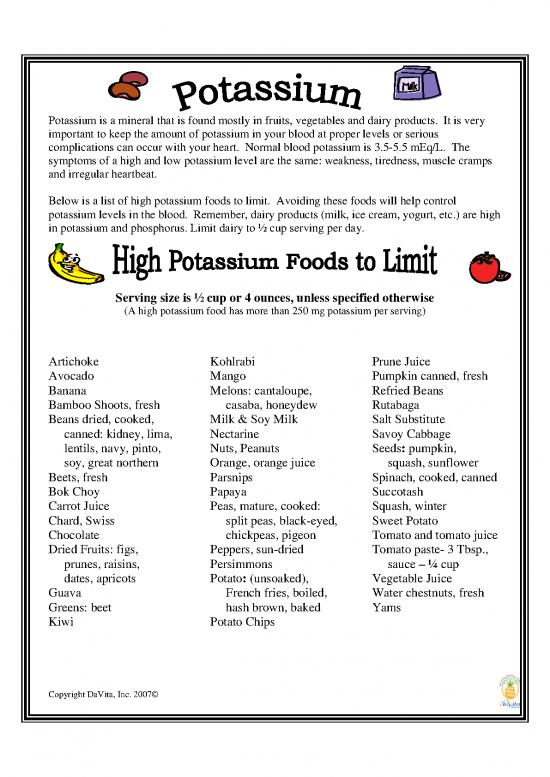 picture Foods High In Potassium List Pdf 145386 | High Potassium List From Davita Renal Dietitians1