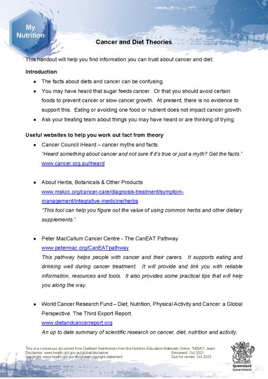 picture Nutrition Support Pdf 145064 | Oncol Diettheories