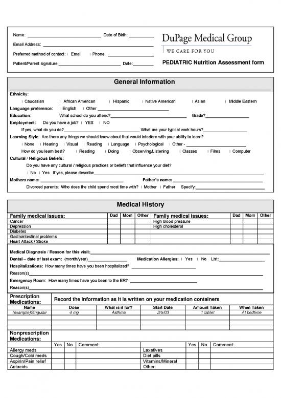 picture Nutrition Therapy Pdf 145580 | Pediatric Nutrition Assessment Form