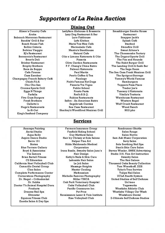 picture_Restaurant Pdf 143627 | Supporters Of La Reina Auction