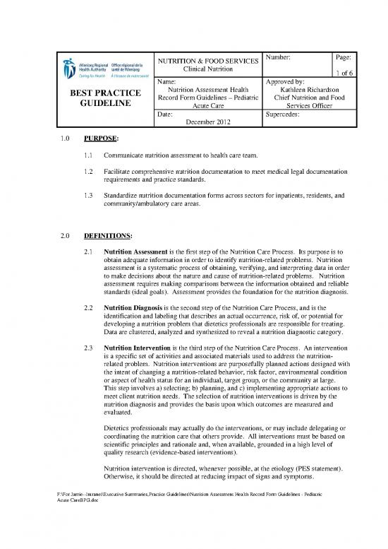 picture Nutrition Diagnosis Pdf 147565 | Clinicalnutritionassessmentformguidelinespediatricacutecare