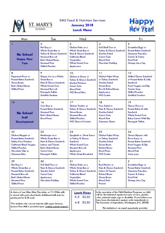 picture_Bush Chicken Nutrition Pdf 146373 | January 2018 Menu