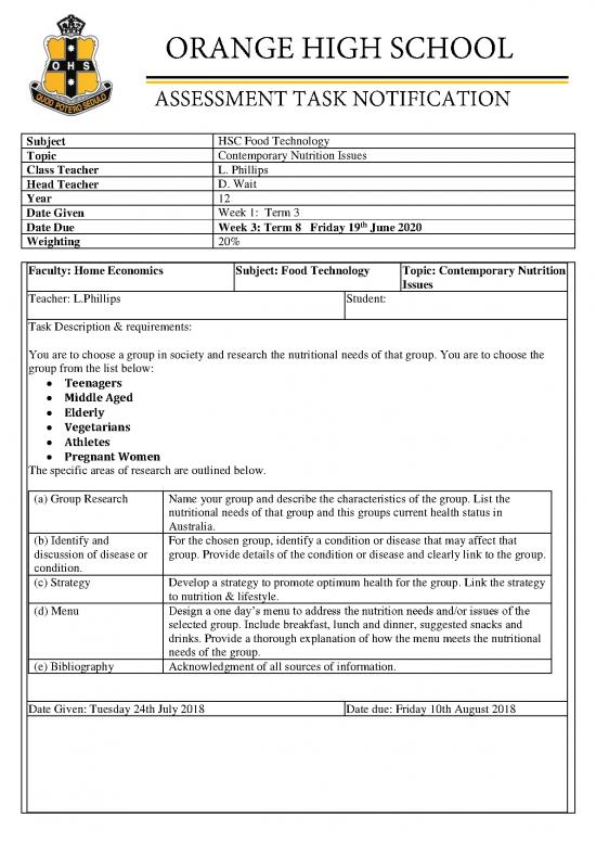 picture Nutrition Therapy Pdf 147449 | Yr 12 Food Tech Wk 8