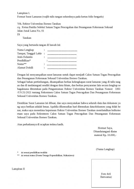 picture Surat Lamaran Doc 13397 | Lampiran Format Surat Lamaran Rekrutmen Calon Anggota Pansel Satgas Ppks Ubt