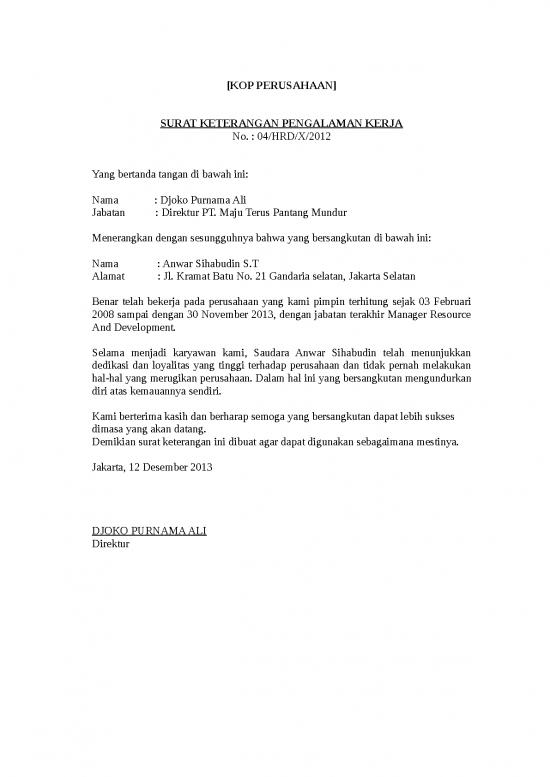 picture File - Surat Keterangan Kerja Id 13589 | Surat Pengalaman Kerja